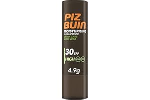 PIZ BUIN Moisturising Stick Solare per Labbra SPF 30, Burrocacao protezione solare alta, Balsamo labbra con filtro solare UVA/UVB, Aloe Vera e Vitamina E, Burrocacao labbra resistente all'acqua, 4.9 g