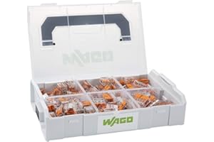 WAGO Zestaw zacisków połączeniowych 887-957 | 186-częściowy, z różnymi zaciskami połączeniowymi z dźwigniami i adapterem mocującym serii 221 do wszystkich rodzajów przewodów, w praktycznym L-BOXX Mini
