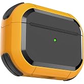 Minesk Airpods 4 ile Uyumlu Armor Serisi Darbelere Karşı Ultra G&uuml;&ccedil;l&uuml; Koruma Fiber Karbon Arka Tasarım Kılıfı (Sarı, Airpods 4
