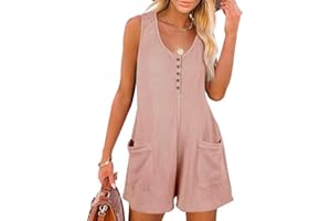 Sukiglam Mono Mujer Verano Sin Mangas Cuello en V Jumpsuit Corto Casual Sueltos Jumpsuit Petos Elegante Pierna Ancha Monos Tapeta de Botones Una Pieza Monos Pantalon con Bolsillos Playa Playsuit