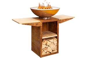 Blumfeldt Brasero Exterieur pour Le Jardin, Plancha Portable avec Grille de BBQ et Bol en Acier, Brasero Barbecue avec Foyer pour Le Camping, Brûleur à Bois, Ultra Solide, 122 x 91 x 60 cm