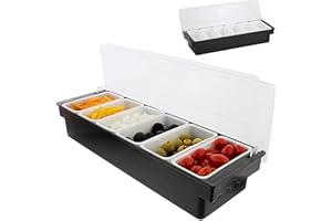 SUNAOMNI Portacondimenti Con 6 Scomparti Rimovibili Dispenser Per Condimenti in Plastica Con Coperchio Riutilizzabile Stazione Di Farcitura Per Pizza Raffreddata Con Ghiaccio Per Casa, Ristorante