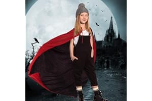 KBNIAN Capa con Capucha Negra y Roja Capa de Vampiro de Halloween Capa de La Muerte Unisex para Niños Capa de Bruja Negra Disfraz Maquillaje para Halloween o Carnaval (90cm / 35")