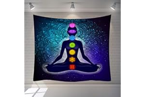 Dollin&Dockin Tapisserie Murales, Statue De Bouddha Indien Tapisserie Tenture Murale Mandala Chakra 7, Décoration, Tissu D'Impression Rectangulaire Pour Salon Chambre À Coucher (150×100 cm)