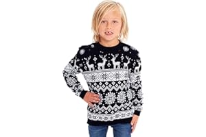 Top Fashion18 Kids Unisex Nordic Knitted Jumper Snowflake Reindeer Sweater Age 3-13