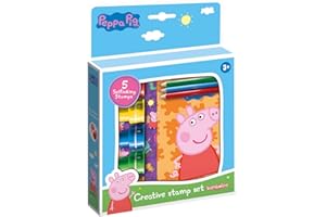Totum Creative Set of 5 Self-Inking Stamps, Books, 3 Colouring Pencils & Stickers with Peppa Pig & Friends Designs, Yellow, Green, Red, Blue