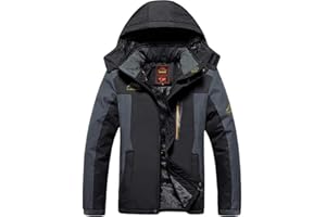 Treer Veste Imperméable pour Homme Blouson à Capuche, Grande Taill Hiver Chaude Coupe-Vent Manteau pour Montagne Randonnée Voyage Sports d'Extérieur Jogging Ski Camping (5XL,Noir)