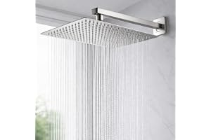 ERONICS 8 inch shower With 15 inch Arm Stainless Steel 304 shower head 8 inch, luxury bathroom shower 8 x 8 size, heavy metal SS-304 grade material, Ultra slim, Silver, 1 set, 15" arm
