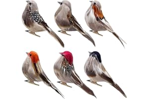 LWINGFLYER Small Artificial Birds Realistic 3.9'' Simulation Foam Feather Sparrow Bird Clip on Ornaments for Christmas Craft Garden Tree Home Decor Seasonal Display Decoration (6 Pcs)
