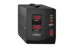 NJOY Alvis 2000 Stabilizzatore di Tensione 2000VA AVR 1200W Monofase - Display Digitale - 2 Uscite Schuko - 1200 Watt - Dispositivo di Protezione di Tensione 230V