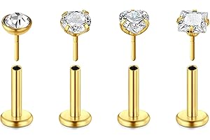 Rajnard 16G Lip Studs Push in Tragus Helix Earrings 6/8/10mm Stainless Steel Earrings Studs Silver Gold Labret Piercing Bars Jewelry for Women Men