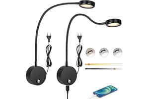 ERWEY 2 lampade da lettura a LED da parete, lampada da parete con dimmer touch (3000 – 6000 K), lampada da letto da 4 W con collo di cigno flessibile a 360° e porta di ricarica USB per letto, camera