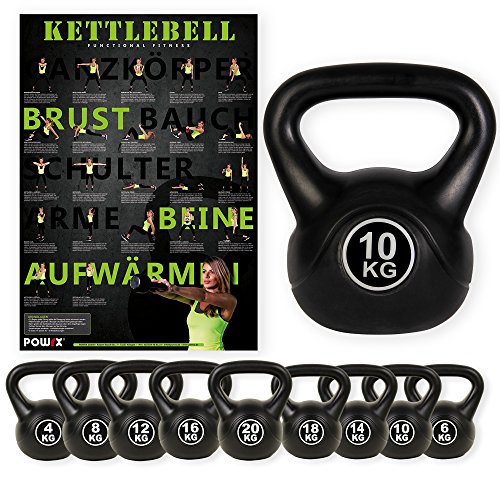 Kettlebell Kugelhantel Kunststoff von POWRX 4 kg - 20 kg