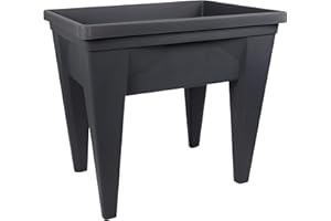 EDA - Espace Potager Veg&Table MAX 85L - Zone Rétention d'Eau - Pieds Creux avec Bouchon Evacuation - 75,6 x 55,6 x 68 cm - Gris anthracite