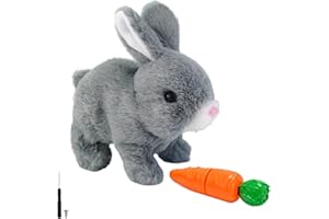 Woeau Rabbit Toys for Kids- Rabbit Toy with Carrot Funny Plush Stuffed Bunny Toy with Sounds and Movements Electronic Pets Walking and Talking Bunny Toy (Grey)