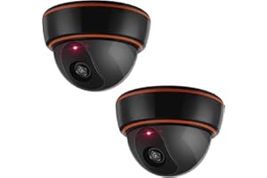 ERWEY Lot de 2 caméras de surveillance factice avec objectif - Caméra de surveillance avec lumière LED rouge - Pour mur et plafond - Noir