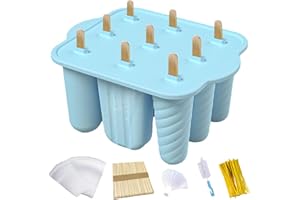 Nenkarn Silicone Popsicle Molds, Ice Pop Moulds, Ice Lolly Moulds with Sticks, Ice Popsicle Maker-BPA Free with 50 Sticks, 50 Bags, 50 Tie Wraps, Brush and Funnel (Blue, 9 Cavities)