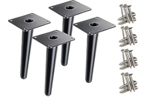 Toolzia 4Pcs 6" Metal Oblique Furniture Legs 15cm,Cone Cabinet Legs Stainless Steel Table Legs No-Slip Silent for Diy Furniture, Sofas, Cabinets (Black)