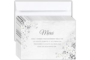 ROXISHA Lot de 75 Cartes + 75 Enveloppe Blanches - Cartes Remerciement Deuil - Condoléances Décès Obsèques ou Enterrement - Papier Mat de Qualité Format Carte Postale (14,8 X 10,5 cm) - Design Sobre & Élégant