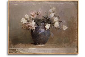 hyidecorart Quadri Vintage Soggiorno con Cornice Legno, 30x40 cm Stampe da Parete Rose in Vaso, Quadro Camera da Letto Su Tela Decorazioni Parete Desktop Arte Bagno Ufficio Sala da Pranzo