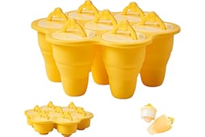 MARUKO Ice Lolly Moulds with Sticks, Collapsible Popsicle Molds 7 Cavity, Ice Cream Moulds, Ice Pop Moulds BPA Free Ice Lolly Maker for Children Adults DIY Ice Popsicle Mold (Yellow)