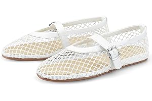 Adrizzlein Mesh Ballet Flats for Women Fishnet Ballerina Flats Buckle Strap Mesh Ballet Shoes Wide Width Casual Summer Dress Flat Shoes