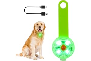 LMLMD LED Lumiere Chien Rechargeable par USB pour Harnais, Sécurité Pendentif Lumineux Chien avec Marque en Silicone Extensible Attachée au Collier, Laisse pour la Marche Nocturne, le Camping, Vert