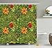 Produktbild BUZRL Floral Shower Curtain, Funky Flower Foliage Bush with Fractal Retro Jungle Art Design, Fabric Bathroom Decor Set with Hooks, 60W X 72L Inche Long, Vermilion Marigold Olive Green