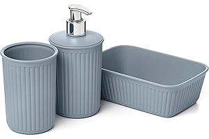 Tatay Set de 3pcs Sobremesa de Baño (Vaso + Dosificador + Organizador A6) Baobab, de Plástico, Libre de BPA, Azul Mist, 6391300