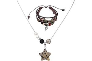 MIKOVIVI Fairy Grunge Necklace & Bracelet Set, Handmade Multilayer Leather Music Stackable Braided Beaded Bracelet Y2K Star Necklace Gothic Punk Rock Music Fashion Jewellery Accessories for Women & Men