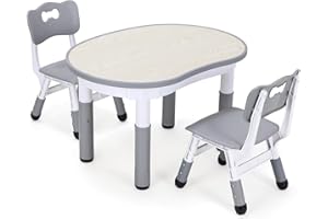 Clevich Kids Table with 2 Chair Sets, Height Adjustable Peanut-Shaped Table and Chair Set for Ages 2-10, Multifunctional and Easy to Wipe Art Table, Kids Activity Table for Home, Classrooms, Daycares