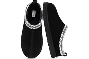 FITORY Men's Classic Leather Slippers,Winter Comfy Suede Shoes with Warm Fuzzy Lined for Indoor/Outdoor Size 6.5-13.5