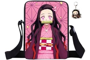 SPIRTUDE Anime Crossing Bag Nezuko Messenger Bag & Keychain Set, Mini Shoulder Crossbody Bags, Anime Purse Wallet, Gift for Fans
