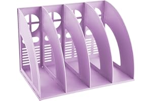 PTJJXA Soporte de 4 Compartimentos para Revistas, Revistero Archivador Plastico, Titulares Documento Pantalla Divisores Gabinete Rack de Almacenamiento caja Organizadora, para Oficina Escuela (Morado)