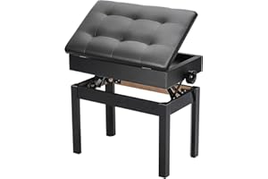 ‎YORKING YORKING Klavierhocker Klavier SitzbäNke Piano Sitzbank 56 x 33.5 x 58 cm Verstellbare Höhe mit PU Leder Gepolsterter Sitz Kissen Stauraum Taste Ablagefach Hocker Schwarz