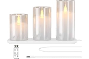EXTSUD Candele LED, 3 pezzi Candele senza fiamma con Telecomando e Funzione Timer, Stazione Ricarica Inclusa - 10cm 13cm 15cm Candele Decorazioni Natalizie Avvento, Bianco