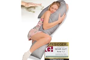 ‎TRAUMREITER Traumreiter Schwangerschaftskissen Memory Foam Hybrid Kissen mit Bezug Grau, zum Schlafen, J-Form Seitenschläferkissen XXL Stillkissen Schwangerschaft Komfortkissen Erwachsene (Visco J L)