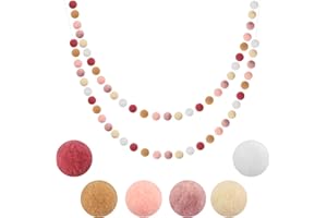G2PLUS 2PCS Colored Felt Ball Pom Pom Garland, 60 Balls, Pink and White Nursery Decor, Hanging Decoration for Christmas Party Nursery Room