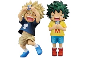 YLEAFUN Figurine d'anime MHA Bakugou Katsuki 2 pièces Figurine souriante Modèle Statue PVC 11 cm Décoration de table pour chambre à coucher Décoration de Noël