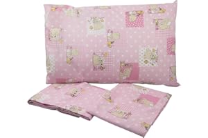BUBABÙ Federa culla MAFALDA cm. 30X40 – tela stampata – fantasia orsetto COLORI ROSA/AZZURRO/GIALLO - Cotone 100% - Made in Italy (ROSA)