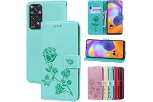 RankOne Estuche Tipo Billetera de Cuero para Redmi Note 11 / Note 11S (4G) (6.43" Inches), con Tarjetero, Diseño de Rosas, Funda Tipo Libro con Tapa - Verde
