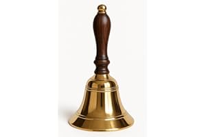Chabrias Ltd 5" Traditional Large Brass School Hand Bell with Wooden Handle – Powerful Clear Ring for School, Dinner, Reception, Last Orders & Christmas