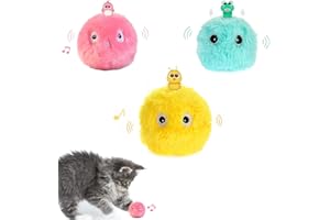 PUPPBUDD Gatto Palla con suoni di uccello, Giocattolo Giochi per Gatto con Erba Gatta, Palline Interattive per Gatti Peluche