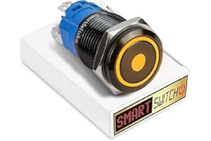 SmartSwitch 22mm Angel Eye DOT Black Aluminium Latching SPST Push Button Orange LED Metal Switch AE22