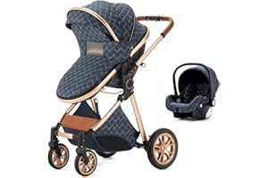 SHUKBETA kinderwagen 3 in 1 Reisesysteme kombi kinderwagen baby 2 in 1 buggys Neugeborener Tragbarer Reisewagen Kinderwagen Faltbarer High Landscape Kinderwagen (Blue)