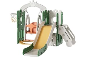MAGIC ZC Scivolo per Bambini Scivolo Indipendente Toddler Climber Swing Set Parco Giochi per Neonati Set di Giochi per Interni all'aperto Scivolo Lungo Attività Kid Play Equipment (Tower-Green)