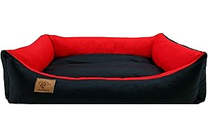 ODOLPLUSZ Legowisko dla psa, poduszka dla psa, sofa dla psa, legowisko dla kota 90 x 60 cm, wodoszczelne (czarno-czerwone)