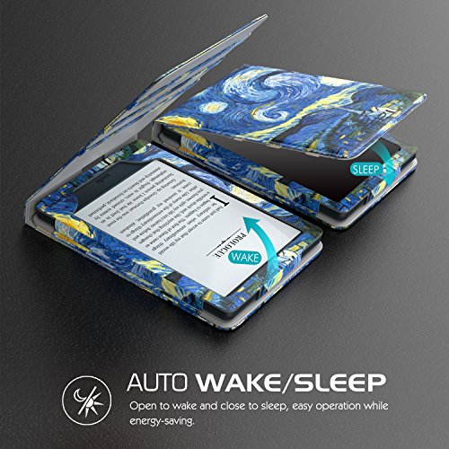 MoKo Hülle für Kindle 8 Generation – Vertikal Flip Kunstleder Ständer Schutzhülle Smart Cover mit Auto Sleep / Wake für Neue Amazon Kindle (8. Generation – 2016 Modell) 6 Zoll eReader, Sterne Nacht - 3