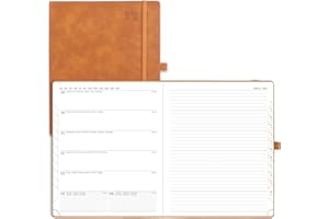 POPRUN Agenda 2025 Semainier D'août 2024 à déc 2025 Scolaire - Couverture Souple à, Onglets Mensuels, Papier 80 g/m², Boucle de Stylo Autocollante - Grand Format 26,5 x 21,5 cm, Marron