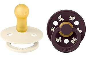 BIBS Colour Holiday Schnuller 2er-Pack, BPA-frei, Kirschform Nippel. Naturkautschuk/Latex, Hergestellt in Dänemark, Größe 2 (6-18 Monate), Ivory/Plum